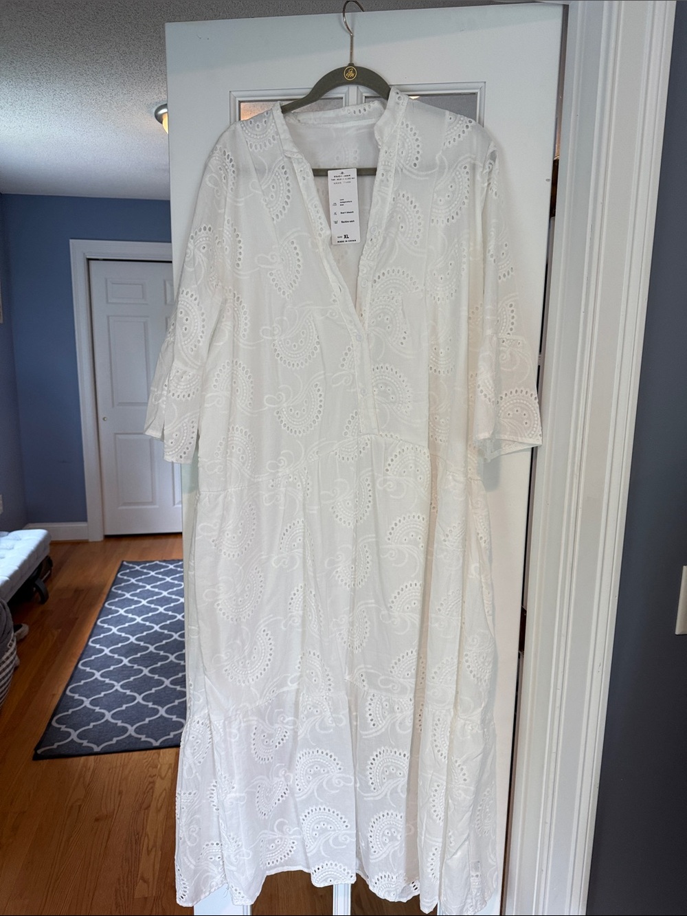 White Eyelet Maxi Dress with Scalloped Details